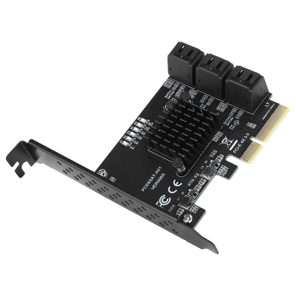 6-Portars Riserkort, PCIe SATA Expansionskort med Höga Hastigheter 6Gbps Stöd, Stöder AHCI-läge och Native Command Queue, SATA 3.0 Controller Hub