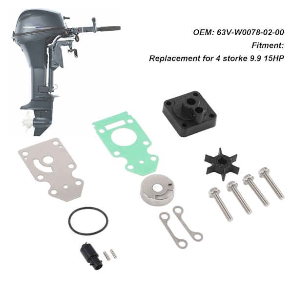 Udenbordsmotor Vandpumpe Impeller Reparationskit 63VW00780200 Udskiftning til 4-takts 9,9 15HK