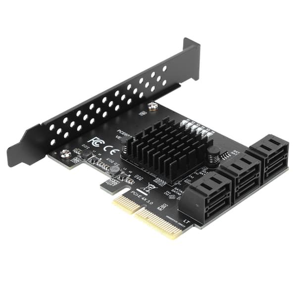 6-Port Riser-kort, PCIe SATA-udvidelseskort med høje hastigheder 6Gbps support, understøtter AHCI-tilstand og Native Command Queue, SATA 3.0 Controller Hub
