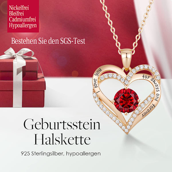 CDE halskæde 925 sterlingsølv, for evigt, kærlighed, hjerte, rosa guldbelægning, fødselsstensvedhæng, halskæder til kvinder, smykkegave med 5A kubikk