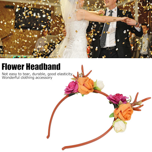 Motebevisst Hodebånd med Blomster-Reinsdyrgevir - Blomsterkrans for Fest, Cosplay, Bryllup, Jul - Roserød