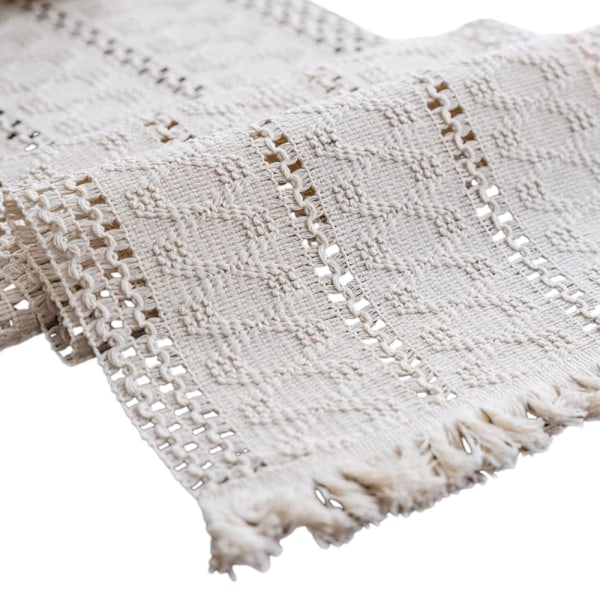 Bordslöpare i Makramé i Bondgårdsstil Boho, Bekväm Bomulls- och Linblandning, Fläckresistent Design För Vardag och Speciella Tillfällen
