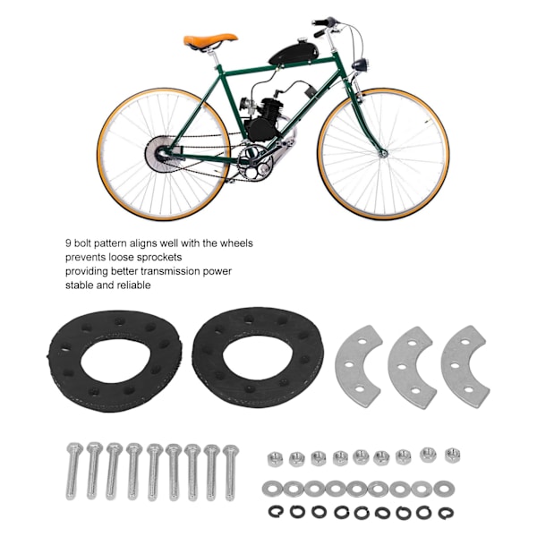 9-hulls bakhjulssprokettmontering gummipadssett for 48cc 66cc 70cc 80cc 2-takts motorisert sykkel