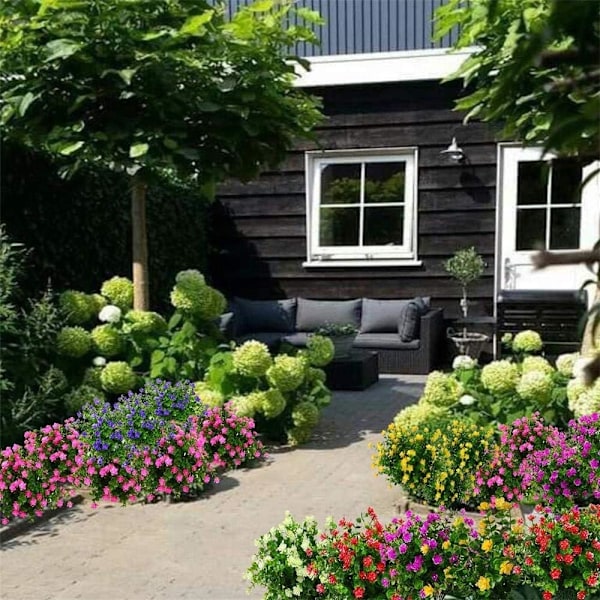 Utomhusdekoration, UV-beständiga konstgjorda blommor, bleknar inte, falska plastväxter, trädgårdsdekor, för uteplats, bröllop, hem, underhållsfri, insynsskydd