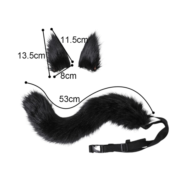 Fuskpäls Katt Räv Varg Furry Tail and Clip Ears for Halloween Par black