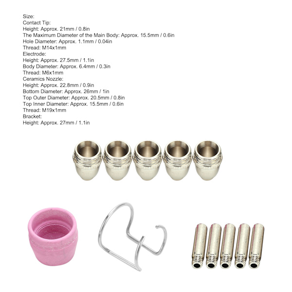 Plasma skärbrännare förbrukningsartiklar Kit Elektrod Kontakt Spets Keramik Munstycke SG‑55 AG‑60 WSD‑60P 12 st