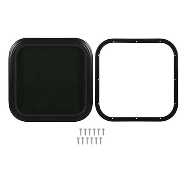 450x450mm RV Fastspärrat Fönster Rund Transparent Svart Glas Ingångsdörr Fönster med Ram för Husbil Husvagn för 33‑38mm Väggtjocklek
