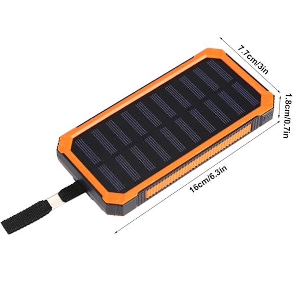 20000mAh Bærbar Solenergi Powerbank Ekstern Batterilader med 6 stk. LED Lys Orange
