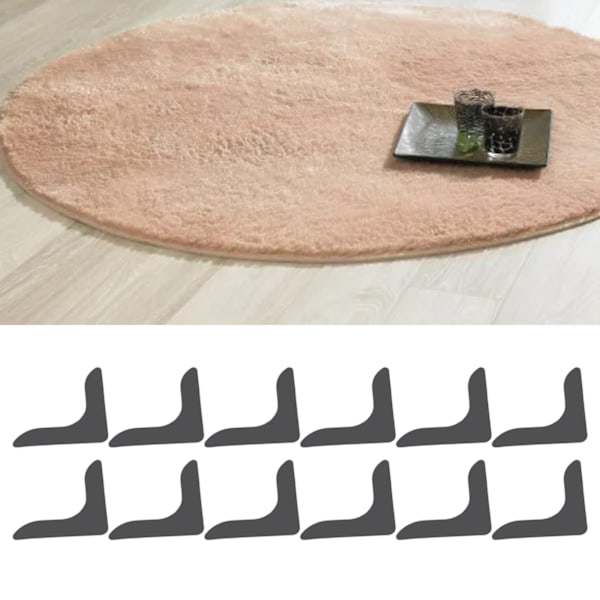 12 st Mattgrepp Multipurpose Dubbelsidiga Halkskydd PU Återanvändbara Mattgrepp för Hårda Golv och Kakel Svart