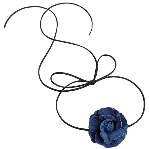 Blå Choker Camellia Flower Snörningshalsband Flower Choker Neckl