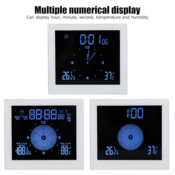 Digital väckarklocka med temperatur- och fuktighetsdisplay, bordstimer, mångfunktionell för hem och kontor (Vit TS-WP10-W)