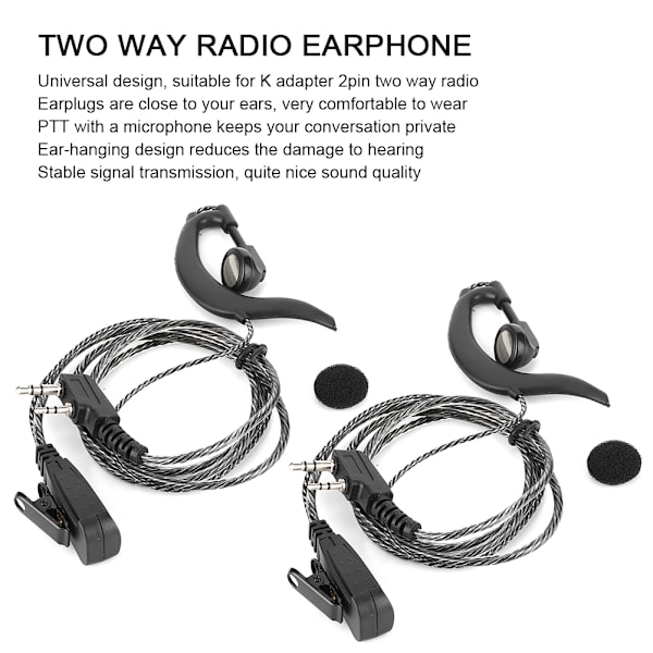 2 st Universal Hörlurskrokar Headset 2-vägsradio 2-stifts K-typ med PTT-mikrofon