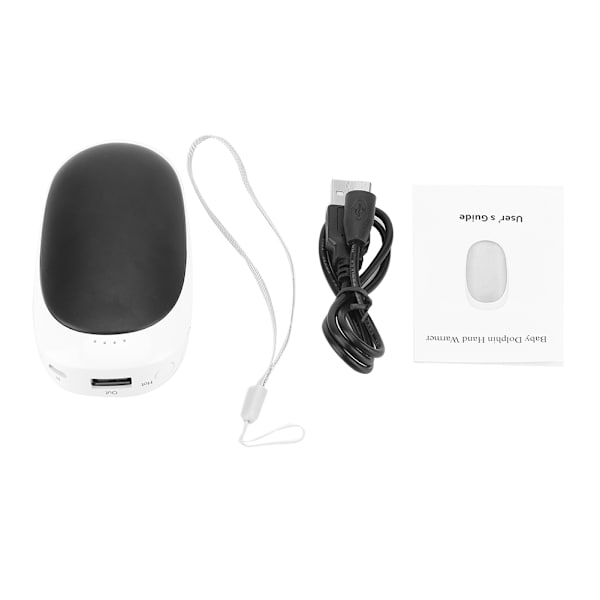 2-i-1 Mini USB Laddningsbar Delfinformad Värmare & Powerbank för Resor Camping (Svart)