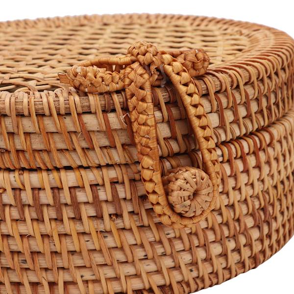 Vintage-tyylinen käsin kudottu rotinkinen pyöreä olkalaukku naisille