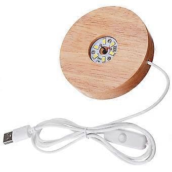 LED-belyst displaybase i tre for krystallkule, glasskule, displaystativ