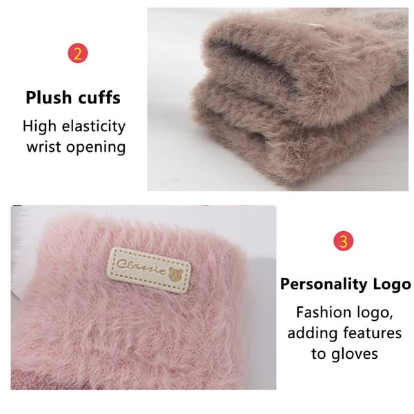 Dame Efterår Vinter Handsker Cykling Rækker Varme Finger Solid Touch Screen Fleece Fortykkede Strikkede pink
