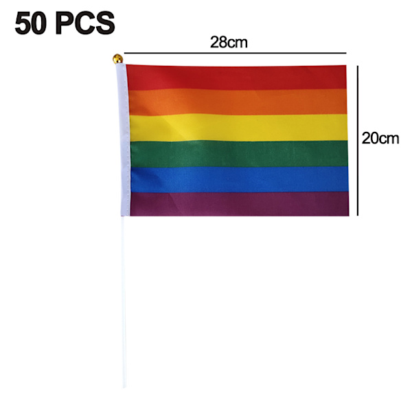 50-pack regnbågsflagga, liten min флаг, handhållen flaggstång