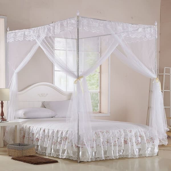 Himmel Seng Gardiner til Damer, Polyester Materiale Elegant Himmel med Tre Sideåbninger, Åndbart Mesh Net til Luftgennemstrømning, Prinsesse Stil Soveværelse