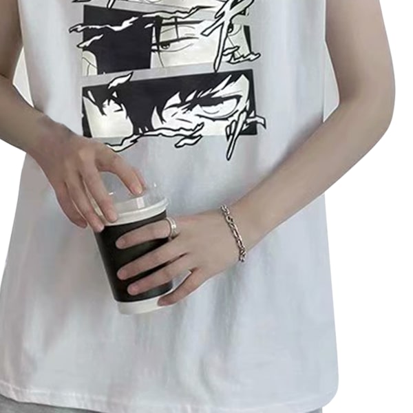 Herrar Tank Top Snygg Tryckt Ärmlös Lös Passform Väst Skuren Skjorta för Hemmaträning Vit XL