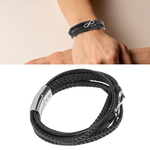 8 Karaktärs Armband Läder Rostfritt Stål Justerbart Snyggt Armband för Män Present