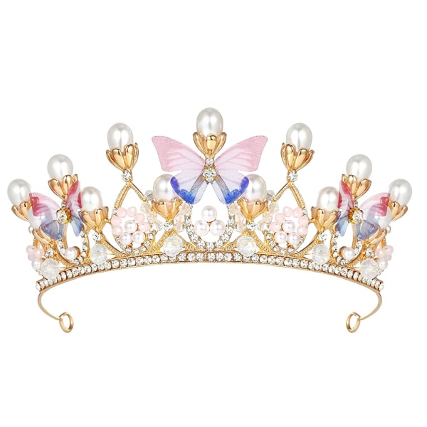 Prinsesse tiaraer for jenter, gullkrone med rhinestone perlerumpe