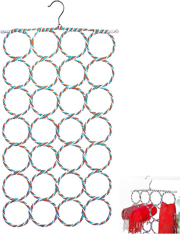 Papir Rattan, foldbart design, pladsbesparende stål krog ring tørklædeholder til hjemmerejser, tøjdisplay