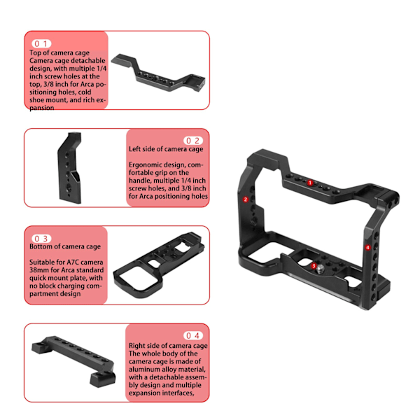 Kamerabur med aluminiumlegering med 1/4 tum 3/8 tum skruvhål Kallsko fäste för A7R3 A74 kamera