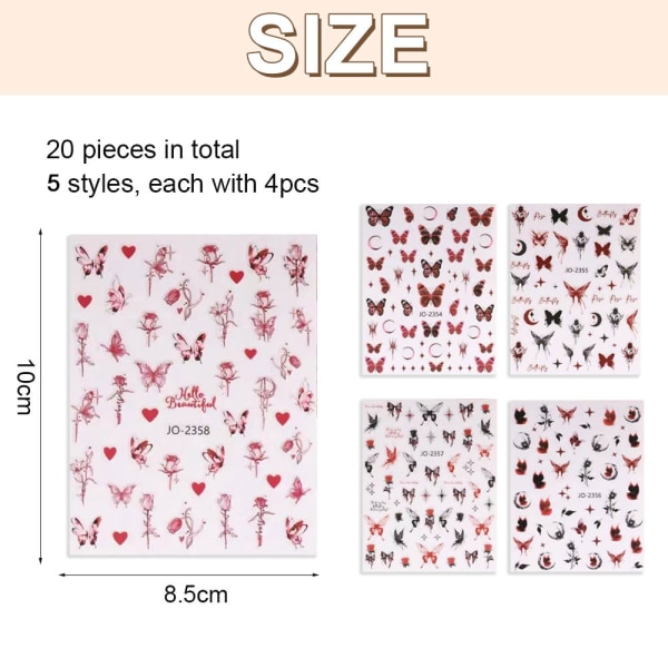 20 ark Butterfly Nail Stickers Nail Accessories for Nail Art