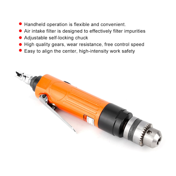 3/8 tommers høyhastighets rett pneumatisk boremaskin med 1,5-10 mm / 0,06-0,4 tommers chuck