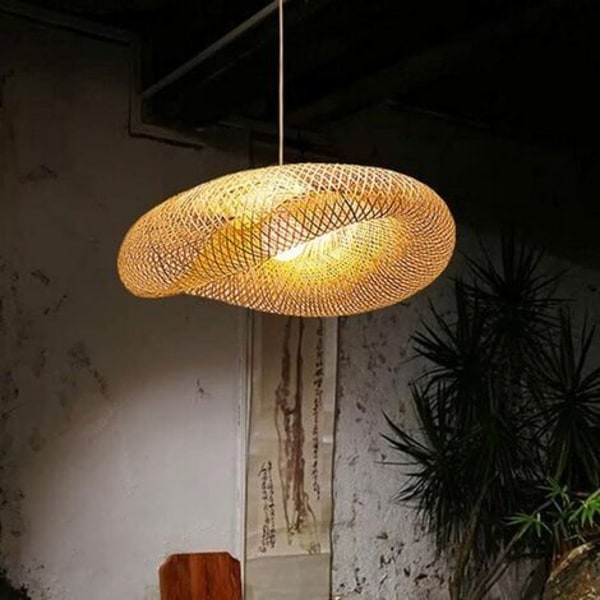 Handvävd Bambulykta Pendellampa, Modern Hängande Armatur, Högkvalitativ Bambu Material Taklampa för Kök, Matsal, Sovrum,