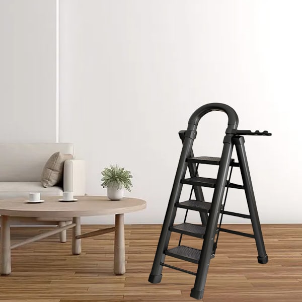 Foldbar Teleskopisk Stigestole Hjemme Tykkere Stor Pedal Stabil og Holdbar Fiskenbensmønstret Stige Indendørs Multifunktionel Trin Stige black