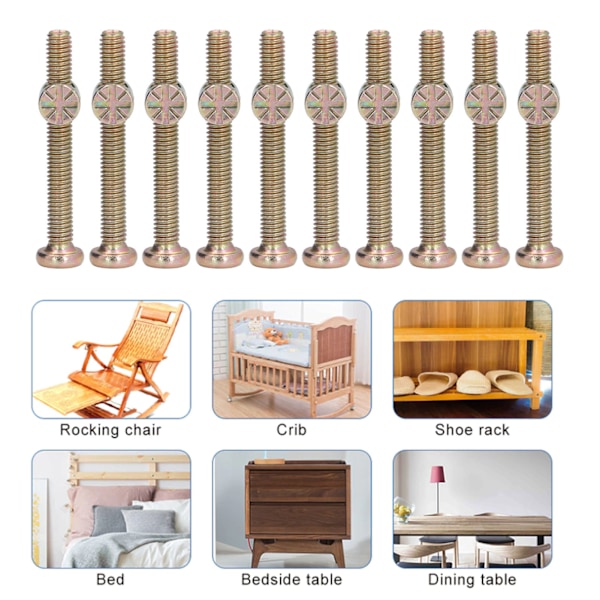 10 Set Baby Säng Spjälsäng Skruv M6 Galvaniserad Rostfritt Stål Hex Socket Head Cap Skruvar Hårdvara Kit för MöbelM6x50mm