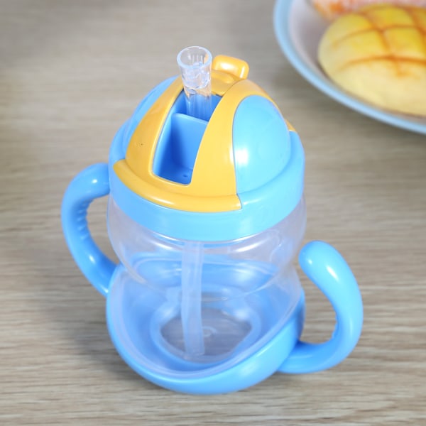 280ML Cute Baby Cup Drinking Straw Kids Children Learning Feeding Bottle Training Cups Blue