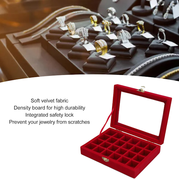 2 st Sammet Smyckeskrin 24 Fack Smyckesring Displaybox med Transparent Lock för Örhängen Ringar Armband Broscher