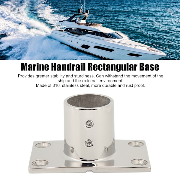 Båds håndlistebeslag rektangulær base sølv robust rustfri båddæk håndliste rektangulær base til båd marine yacht 90°32MM/1.3in