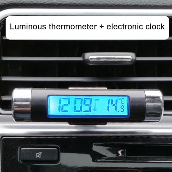 Bilklocka Termometer Tunnformad LCD-display Luftventilklämma LED Digital Bilklocka Termometer