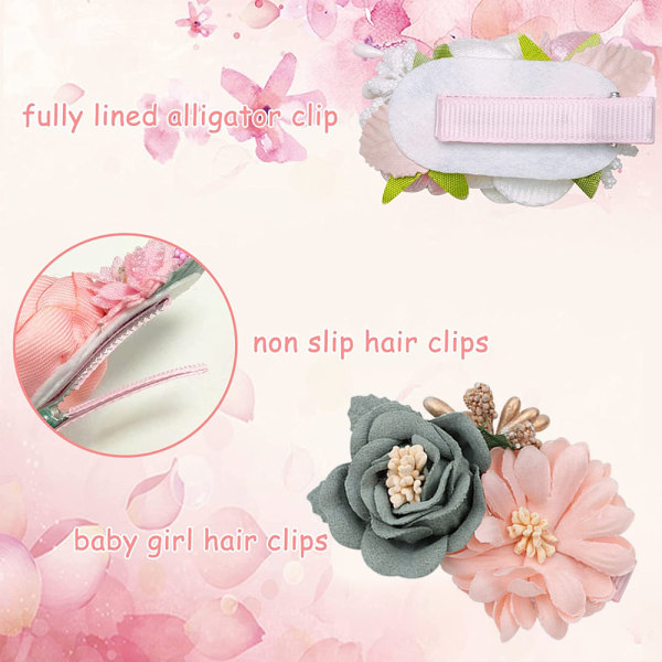 Flower Hair Clips Sæt 3 stk. Blomsterhårsløjfe tilbehør til baby