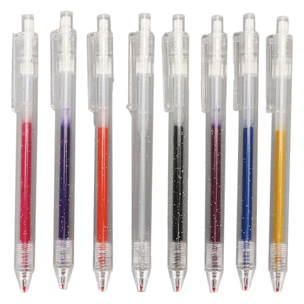 Glitter Infällbara Gelpennor Transparent Pennhållare 1.0 mm Bläck Glitter Färgade Pennor Set med Pennklämma för Barn Vuxna 8 Färger