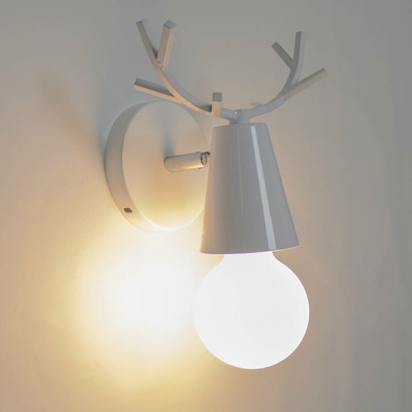 Vägglampa i hjorthornsform, justerbar vinkel, modern väggmonterad lampa med exponerad glödlampa för hall, sovrum, vardagsrum, vit