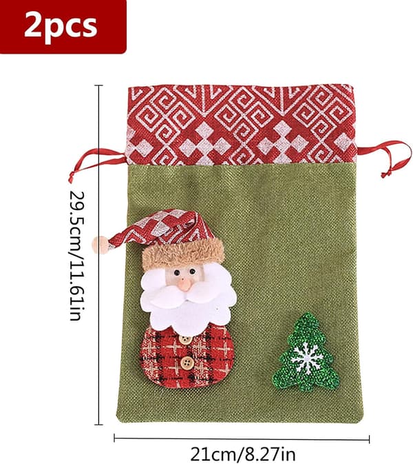 2 st Julklappspåsar med dragsko, design med tomte och snögubbe