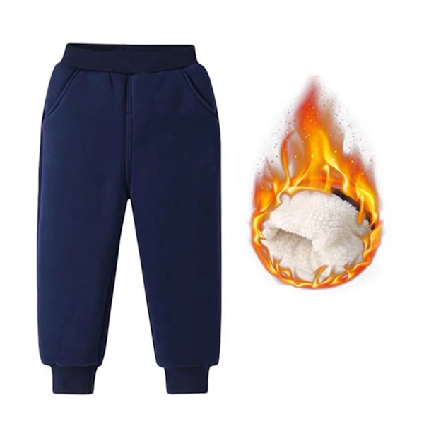 Fleece-mjukisbyxor för barn med elastisk midja, supermjuk bomull, lediga varma fleecebyxor för utomhusbruk vinter blå L