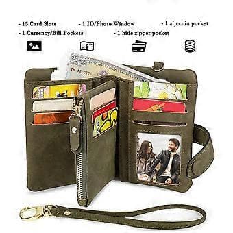 Damplånbok Läder Bifold Plånbok Kopplingsväska (Grön)