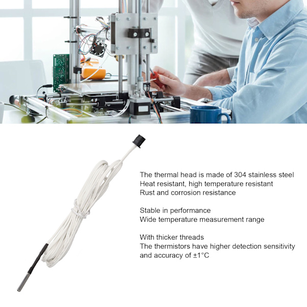 5 st Thermistortrådar, exakta, högtemperaturbeständiga, rostfritt stål, 100K Thermistor Temperatursensor, 2m/78.7in