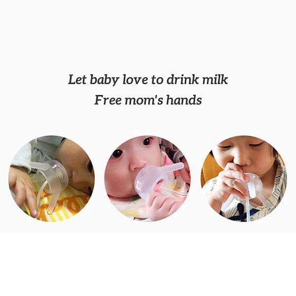300ml Naturlig Babyflaske Selvmating Håndfri Flaske med Langt Strå