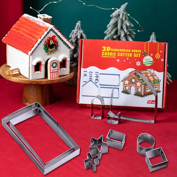 Pepparkakshus Kakform Set - 3D Hus Kakformar, Pepparkakshus Kit för Helg, Vinter, Jul & Pepparkaka