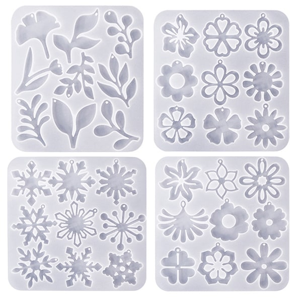 (4-pack) Resinörhängen formar, snöflingor resin smycken formar olika former blomma blad örhänge silikon hänge formar för kvinnor epoxy resin örhängen