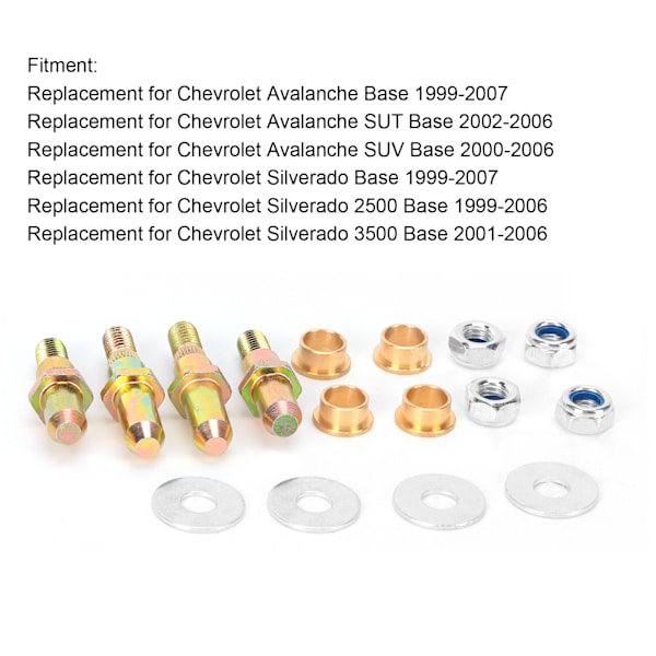 Dørhængselstiftbøsningskit 89025539 Udskiftning til Chevrolet Avalanche SUT Base 2002‑2006