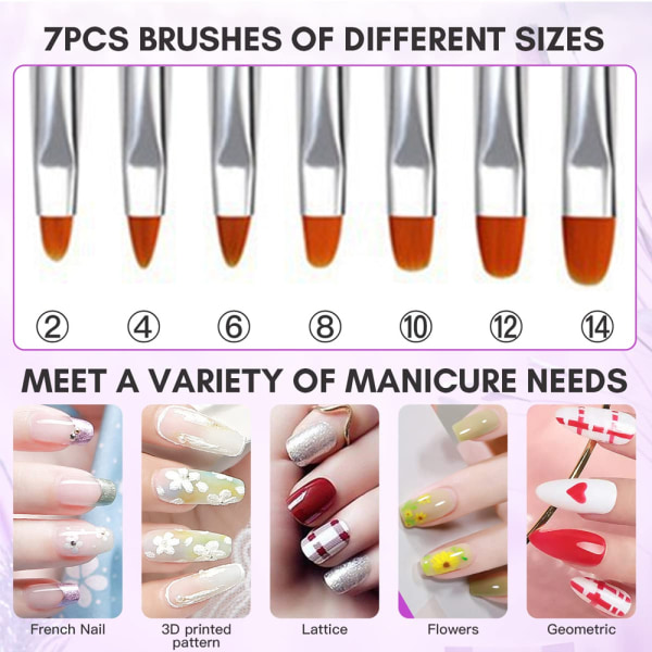 7 stk Nail Art Brush, Nail Sculpting Brush for Salon at Home DIY