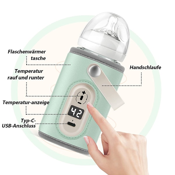 Resevänlig nappflasksterilisator, portabel flaskvärmare med justerbar temperatur, snabb uppvärmning för välling, lätt att rengöra, uppladdningsbar