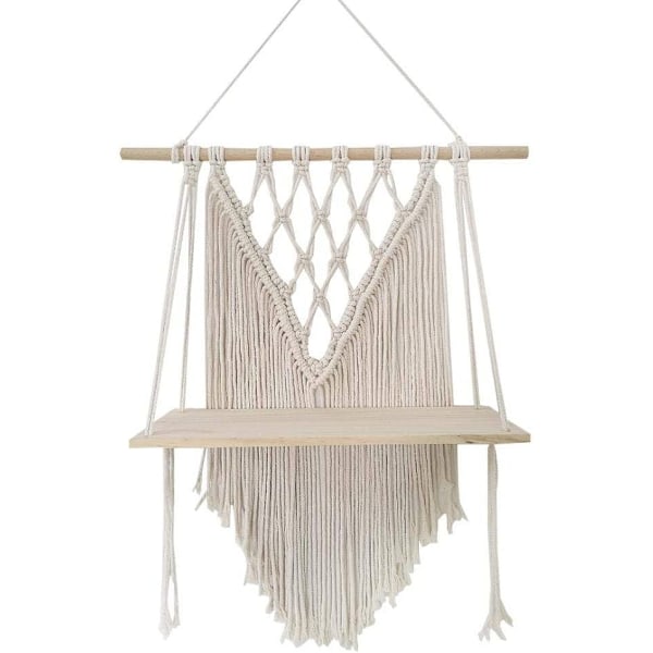 Väggkonst av naturlig bomullsrep, charmig vägghylla i makramé i lantlig stil för boho-hyllor, organizer i matsal, vardagsrum, sovrum, hotell